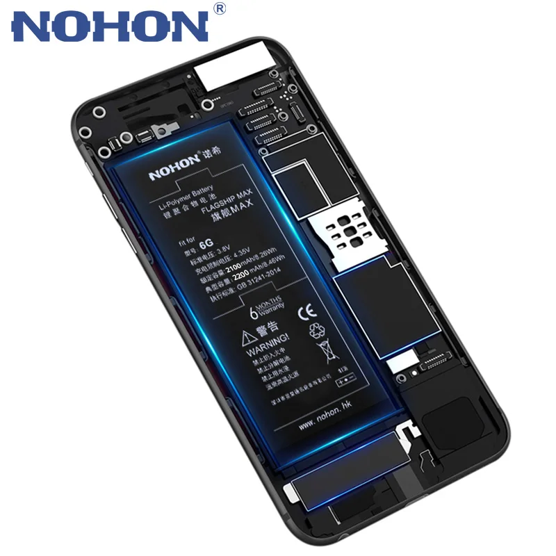 Original NOHON Li-ion Battery For Apple iPhone 6 6G Bateria Replacement Batteries Batarya Real 2200mAh Free Tools Retail Package | Мобильные