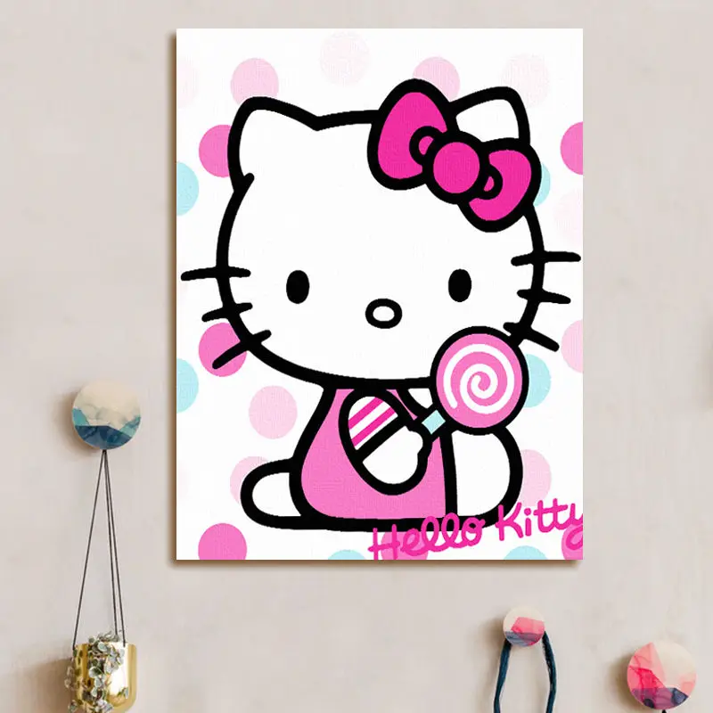 Diy масляная живопись розовый милый Японский кот цифровая краска по номерам kitty