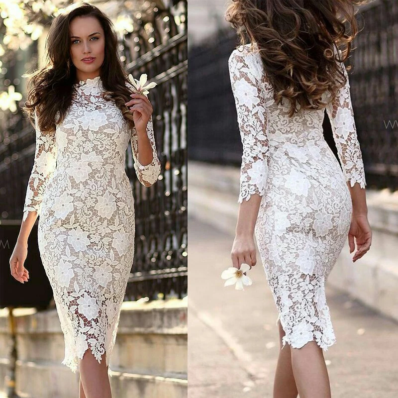 Полое Кружевное платье миди для женщин Vestidos белая Свадебная вечерняя одежда