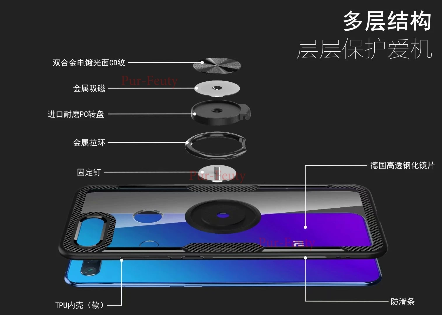 Чехол для Xiaomi Mi8 Lite M1808D2TG с кольцом-подставкой магнитная прозрачная
