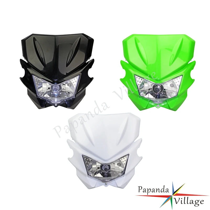 White Dual Sport Motocross Headlight Dirt Bike Headlamp Fairing Off Road for Kawasaki KX KLX KLR KLE ZZR KDX 110 250 450 650 |