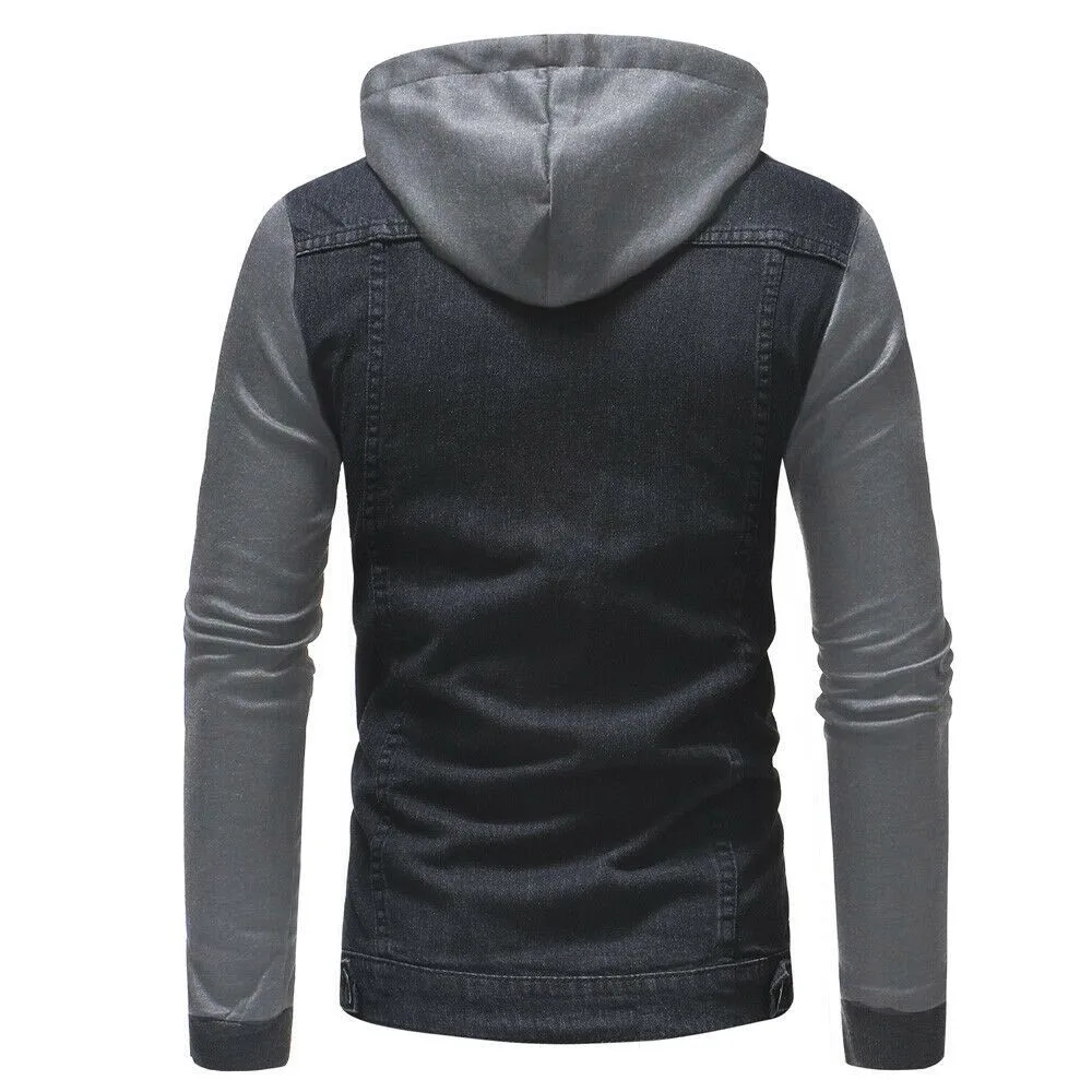 

Mens' jacket Autumn Winter Hooded Vintage Distressed Long Sleeve Demin Jacket Tops Coat Outwear streetwear casacas para hombre