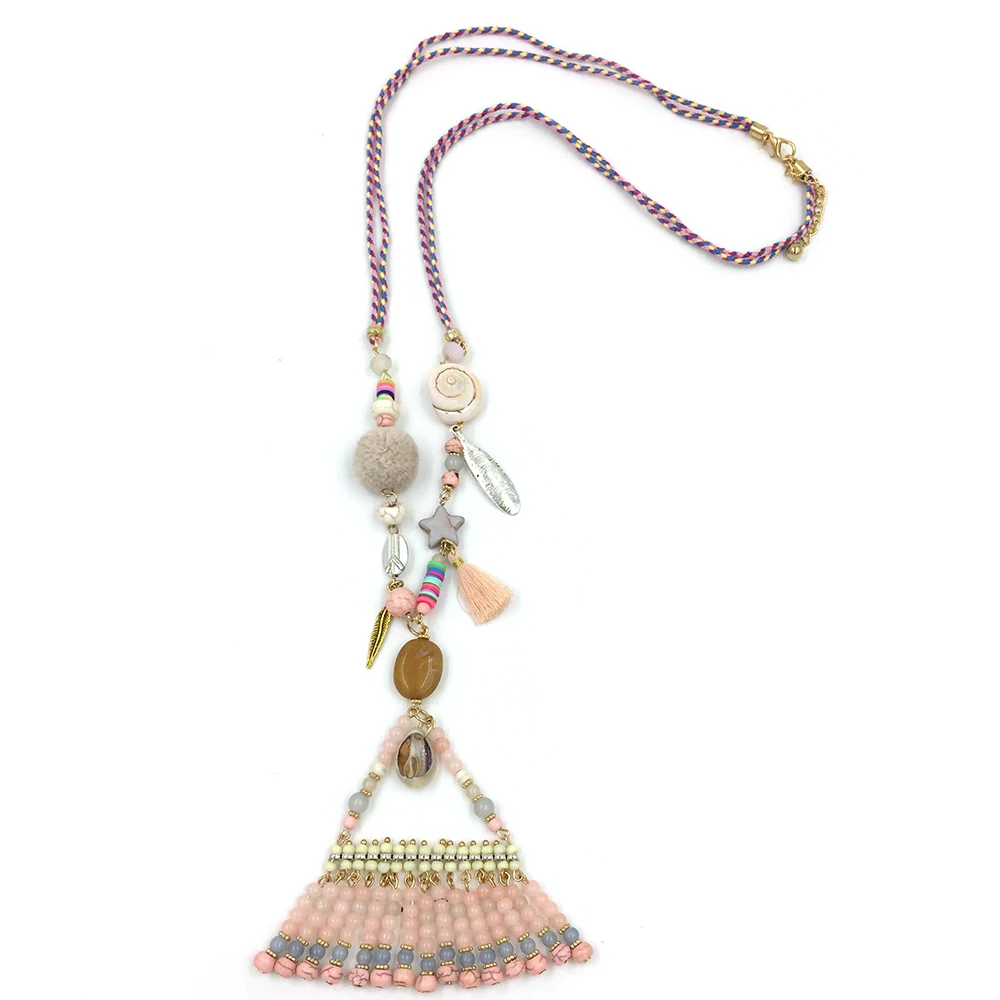 Женское длинное ожерелье с бахромой и кисточкой в стиле бохо|long necklace|necklaces for