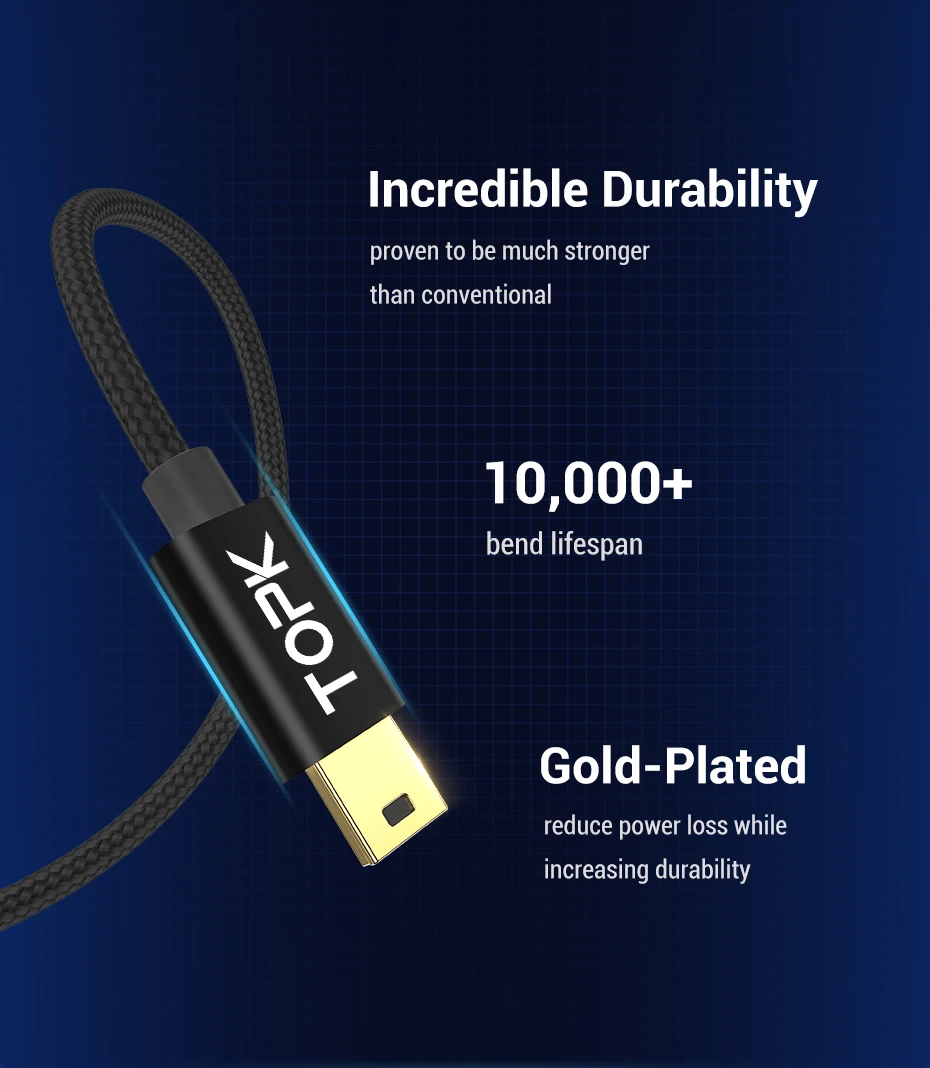 TOPK мини-usb кабель мини-usb для USB быстрая Синхронизация данных зарядный кабель для сотового телефона Цифровая камера MP3 MP4 плеер планшеты gps