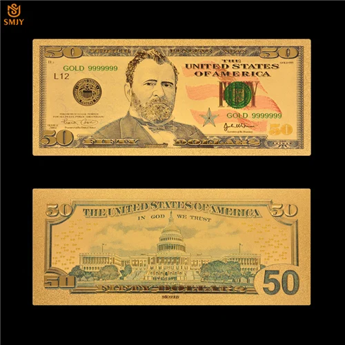 1875 США сувенир Золотая банкнота$1000 доллар цвет Позолоченные деньги бумажная банкнота для сбора - Цвет: 50 Dollar(C)