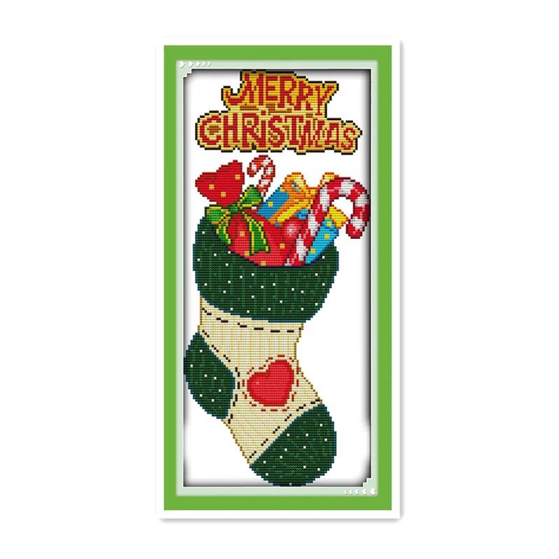 DMC Complete Kit Cross Stitch Merry Christmas Embroidery Socks Gift Small Size Sewing Hanging | Дом и сад