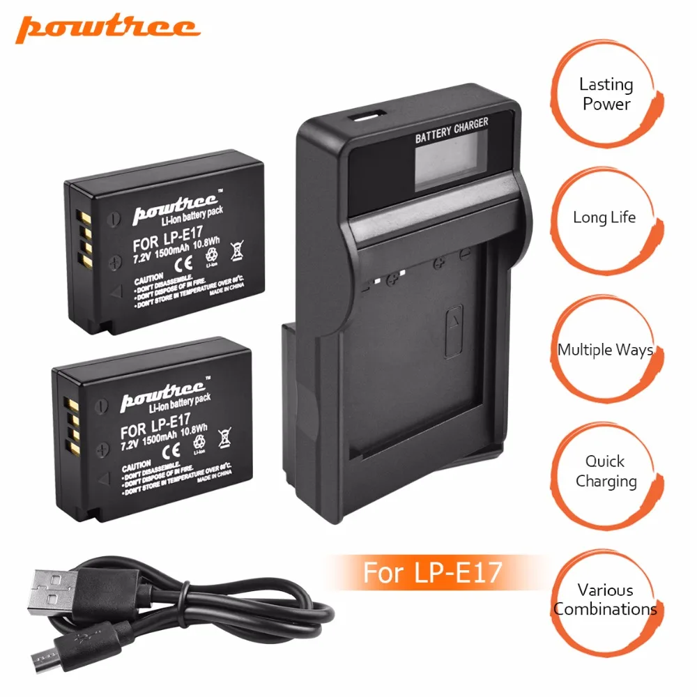 2 упаковки 7 4 В 1500 мАч LP E17 LPE17 камера батарея + USB зарядное устройство для Canon EOS M3 M5