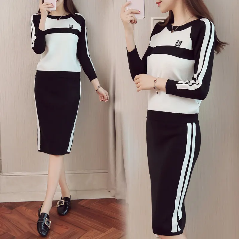 Осень новинка 2017 Женский костюм рубашка с длинными рукавами Топы и юбка женский