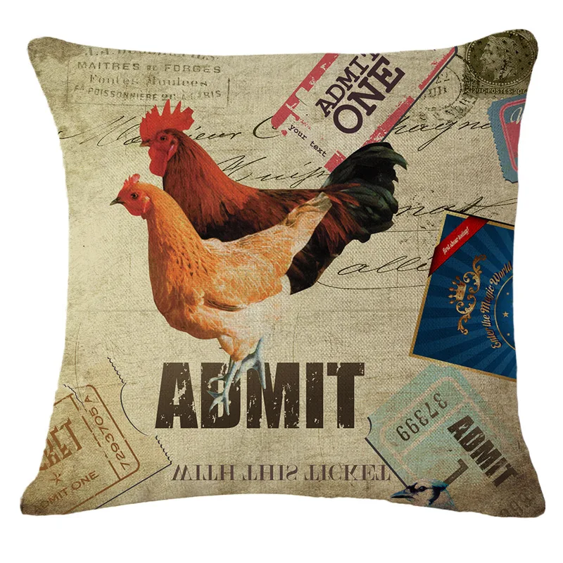 Pillow Cover with Invisible Zipper Vintage Cock Pillowcase for Sofa Rooster Cushion Luxury Gift almofada cojines KDT1897 | Дом и сад