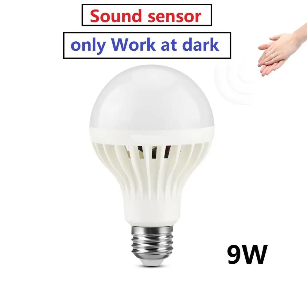 Sound Sensor 9W PIR датчик движения светодиодный светильник 3 Вт 5 Вт 7 Вт 9 Вт 12 Вт 220 В E27 кухонная лампа для ЛЕСТНИЦЫ шкаф аварийный светильник ing - Цвет: Sound Sensor 9W