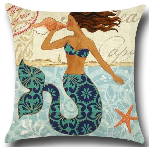 Promotion beauty mermaid Printed Cushion Cover linen pillow cover chair sofa bed car room Home Dec wholesale FG550 | Дом и сад