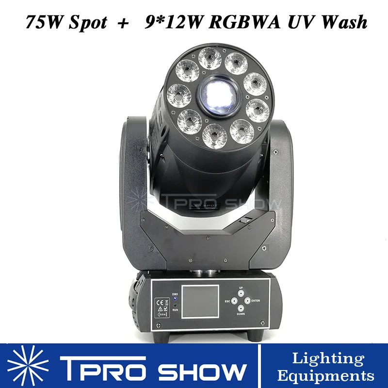 75W Spot Wash 75 Вт Светодиодный прожектор с движущейся головкой 9x12 Вт RGBWA UV Gobo Светодиодный прожектор 2в1 Dmx 512 сценический светильник для Dj дискотеки клуба свадьбы - Цвет: 75W Spot Wash