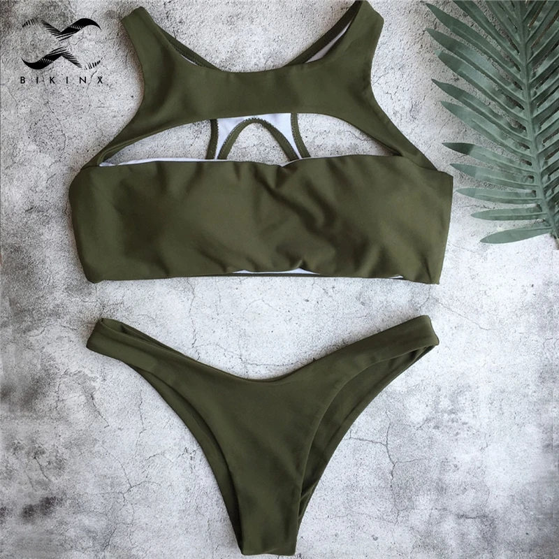 Bikinx красный бикини бандо Топ спортивный купальник пуш ап женский бразильские