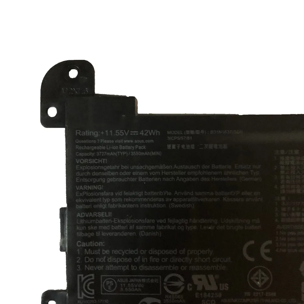 11 55 в 42 Втч B31N1637 Оригинал C31N1637 B31Bi9H Аккумулятор для ноутбука Asus 3ICP5/57/78 | Компьютеры