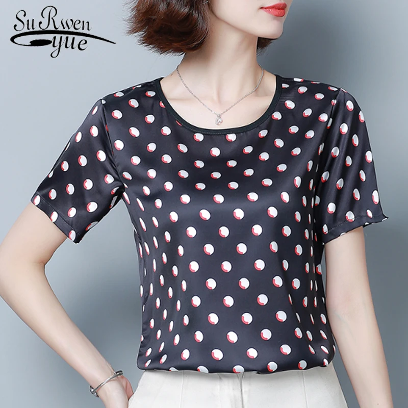 

2019 New Summer Short Sleeve Women Tops and Blouse Blusas Mujer De Moda 2019 Top Women Print Dot Blouse 4543 50