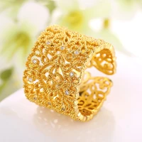 filigree statement jewelry fashion big gold color hollow crystal ring love engagement wedding rings for women accessories