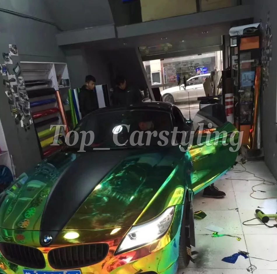 Зеленый Глянец зеркало Радуга голографической фольги Хромированная пленка флип