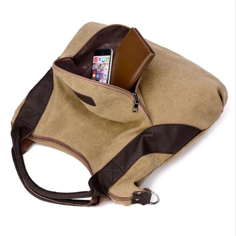 Женщин большой карман Повседневная сумка женская Crossbody сумки холст кожаный