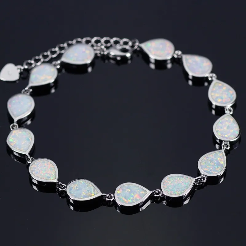 Женский браслет в виде капель воды розовый синий белый опаловый с серебряным