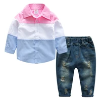dfxd high quality boys set 2018 spring cotton long sleeve blousejeans pant 2pcs toddler boys clothing set kids fashion outfits