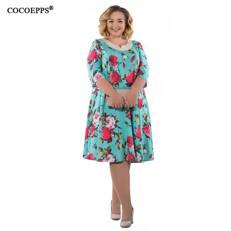 COCOEPPS 2019 Новое модное женское платье с цветочным принтом большого размера