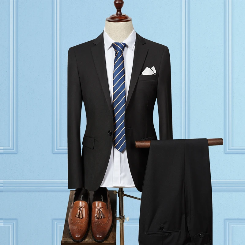 (Пиджак + брюки) 2018 мужские костюмы на одной пуговице модный шерстяной мужской