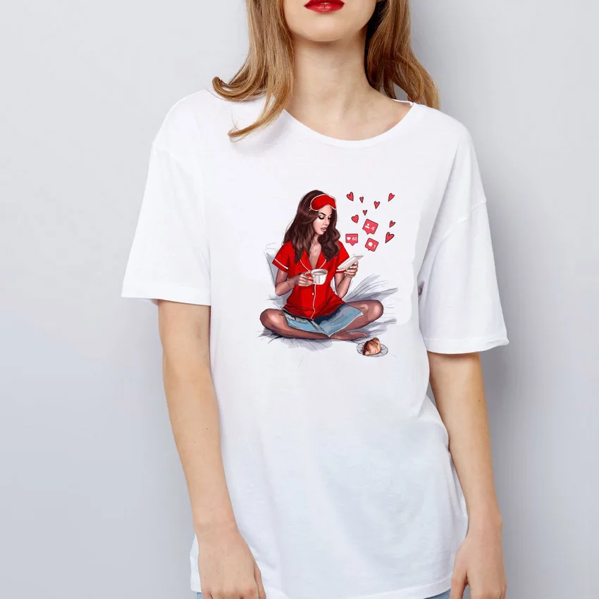 2019 летние женские футболки с рисунком Vogue для девочек топы коротким рукавом