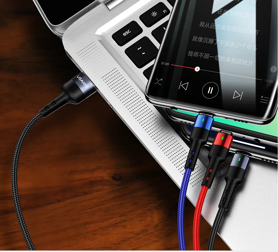 USAMS 4 в 1 Micro USB кабель 3A type C кабель для iPhone USB C кабель для зарядки 3 в 1 Пружинные шнуры для iPhone x xs samsung