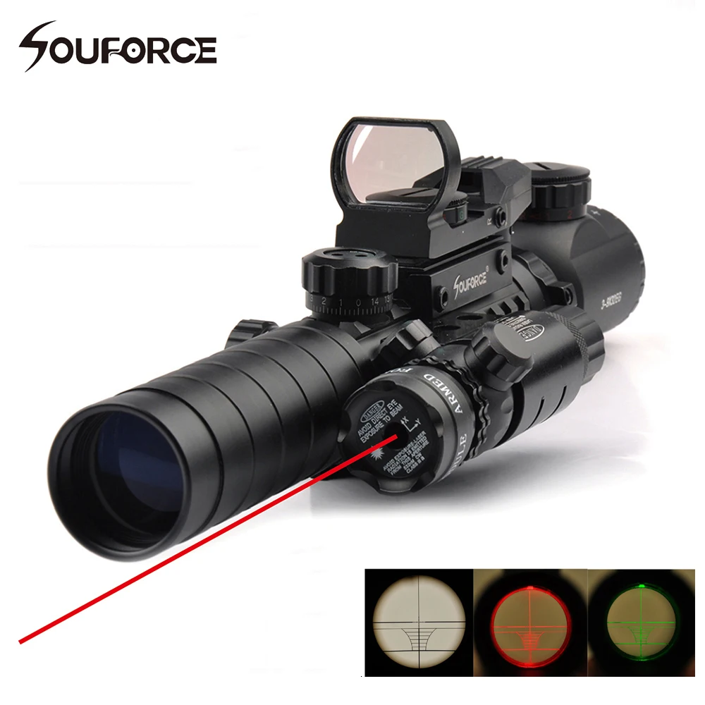 

3-9X32EG Tactical Rifle Scopes with Red Dot Laser and Red/Green Dot Holographic Reflex Sight 3 in 1 for Airsoft Hunting