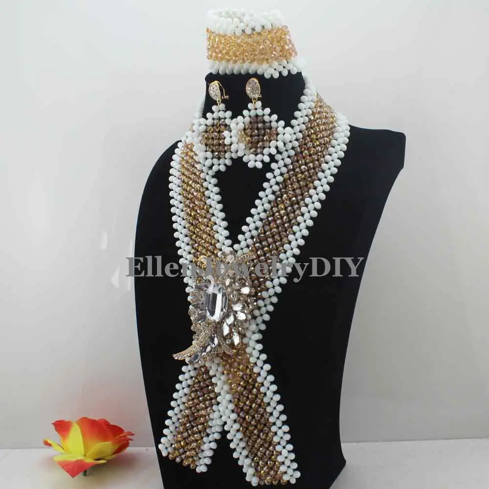 Новый Индийский и белый кристалл цвета шампанского ожерелье с галстуком в