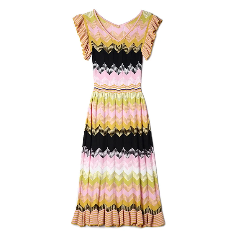 2019 Summer Fashion Dress Women Colorful Stripe Bohemia Sweater Brand T-Shirt Style Slim Sexy Long Knit | Женская одежда