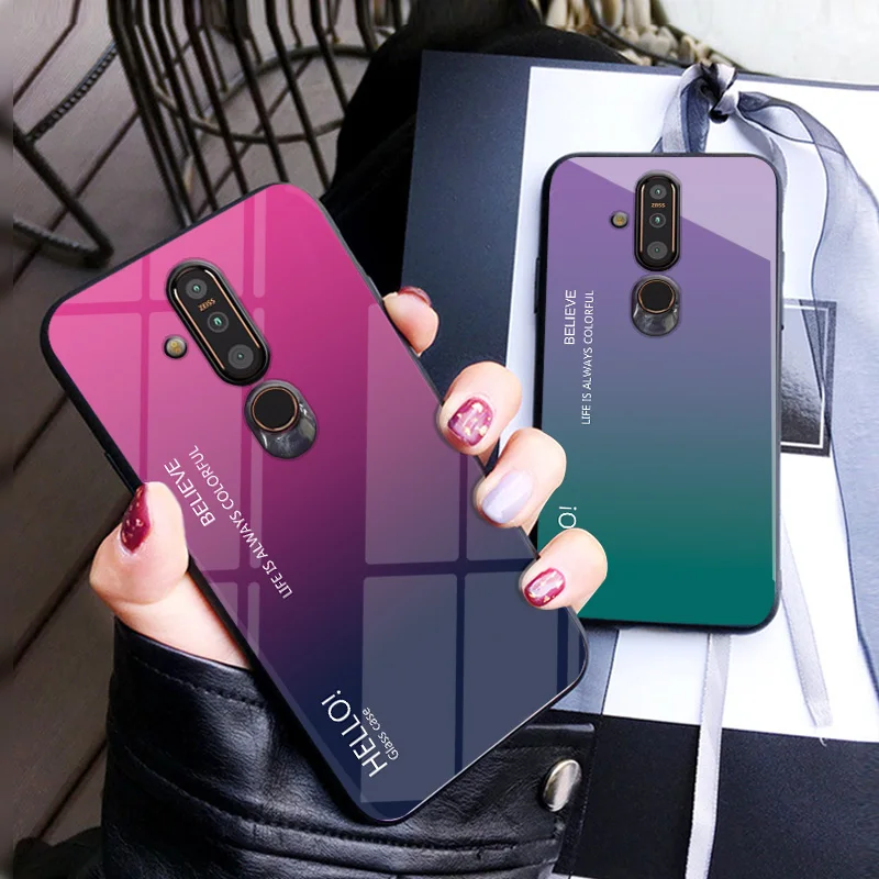 Роскошный градиентный стеклянный чехол для телефона Nokia X71 силиконовый Жесткий