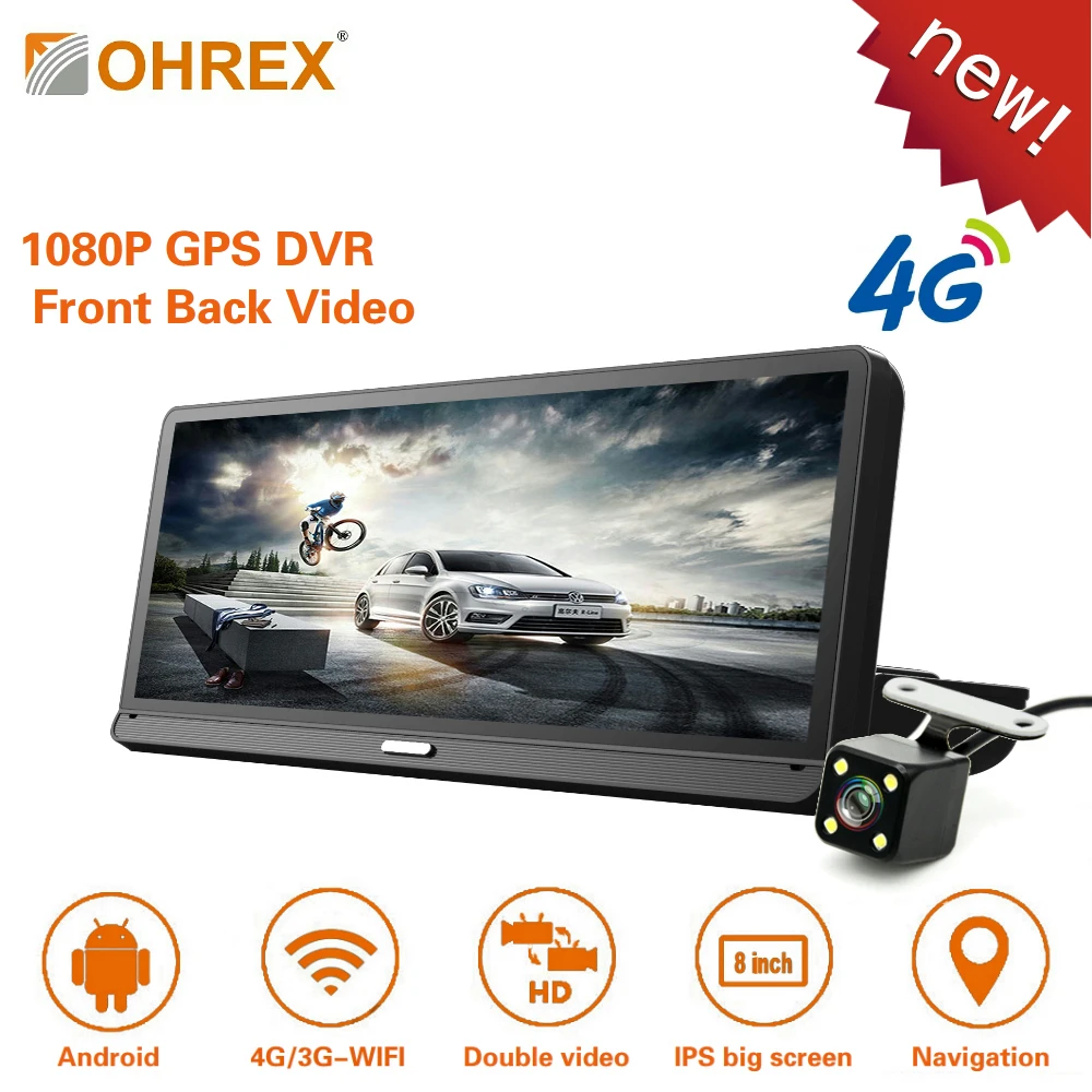 OHREX T904 8 дюймов ips Android автомобильный gps DVR HD 1080 P видео с навигации wi fi Bluetooth ADAS Google