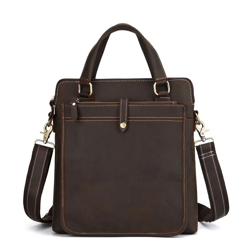 Men's Genuine Leather Briefcase Vintage Crazy Horse Male Handbags Fashion Single Shoulder Bag Crossbody BagsLaptop | Багаж и сумки