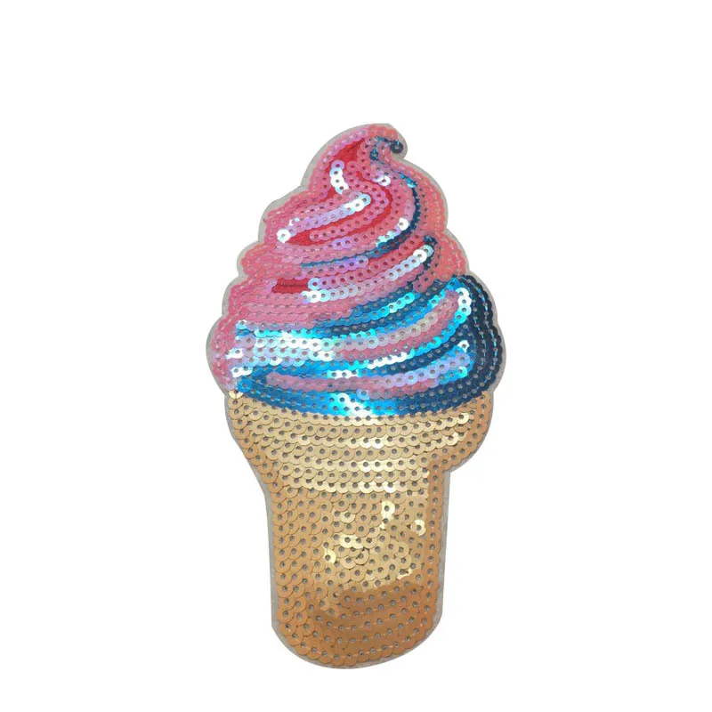 

2018 New Ice Cream With Sequined Patches Fashion Applique lron on Patch for Clothes Bags DIY Decal Apparel Accessory 1pcs