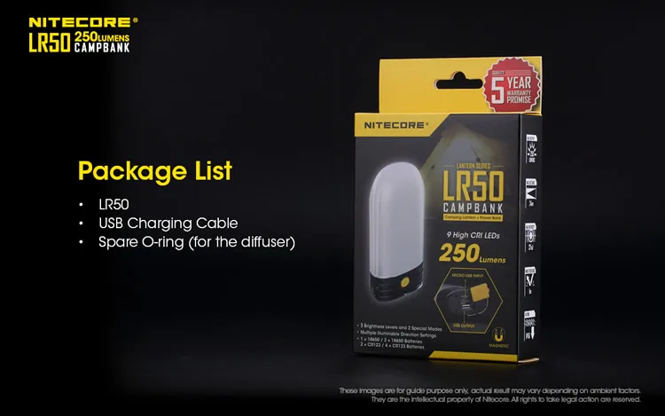 NITECORE LR50 перезаряжаемый фонарь для кемпинга и внешний аккумулятор и зарядное устройство 9x светодиоды с высоким цветопередачей используются 18650 CR123A батарея