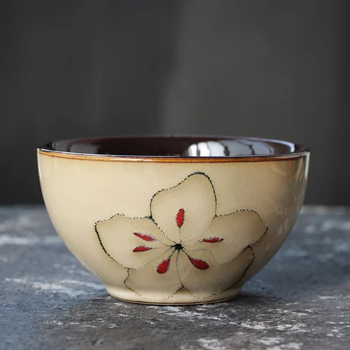 C Японский стиль креативная Керамическая пиала для риса ручная роспись цветы живопись ручная работа печи чаша ресторан блюдо столовая посуда - Цвет: C