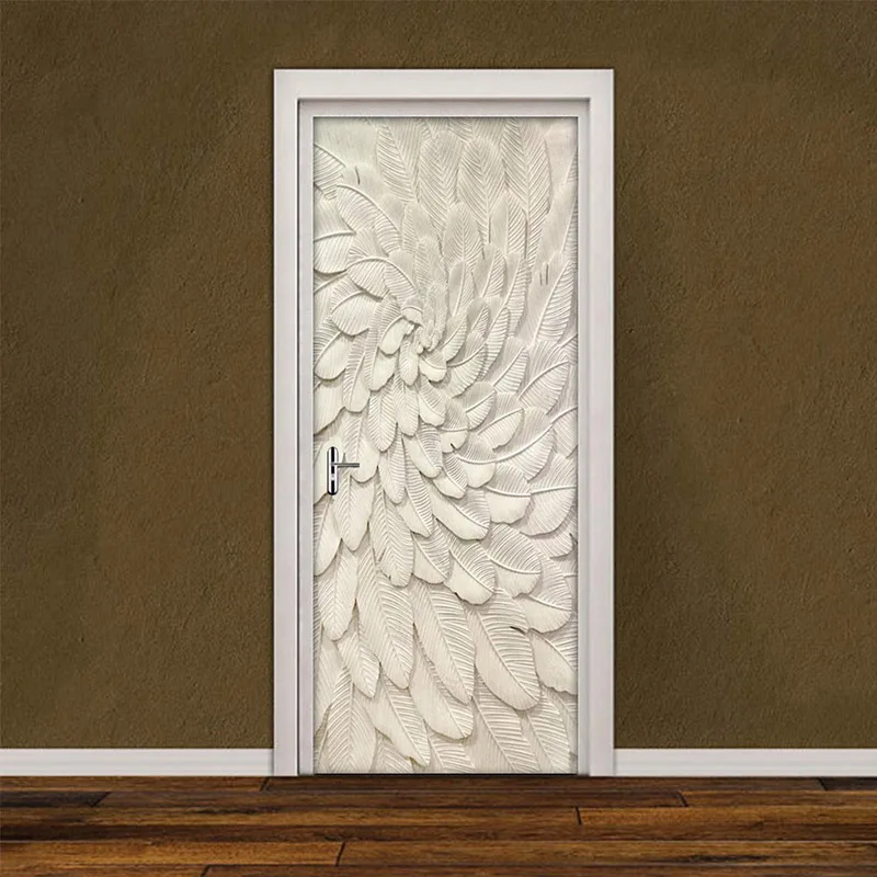 3D стереоскопические тисненые бежевые листья, наклейка на дверь, декоративная настенная роспись, креативные самоклеящиеся обои «сделай сам» для двери гостиной