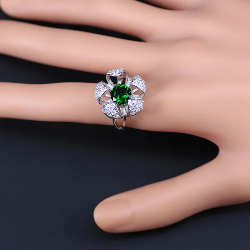 Fabulous 4PCS Jewelry Sets 925 Logo Silver Color Green Zircon Earrings Rings Necklace Pendant Bracelets Best Present For Women | Украшения
