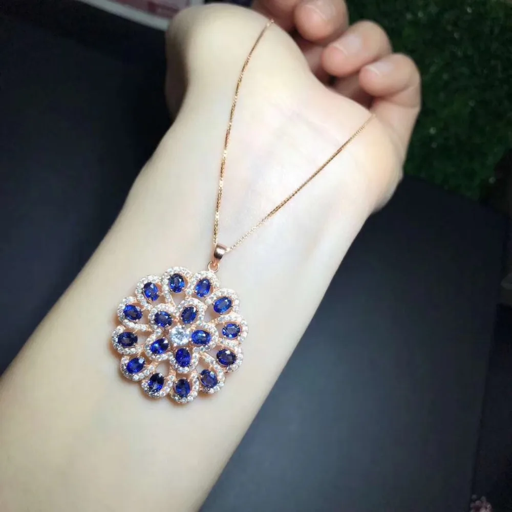 Женский кулон из серебра 925 пробы с натуральным голубым сапфиром|silver round|jewelry