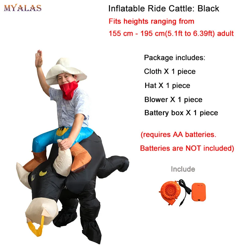 Adult Bull Black Надувной костюм молочной коровы коричневого цвета для крупного рогатого скота на Хэллоуин ковбой бык веселое платье в виде животного Аниме Косплей Костюм для взрослых женщин и мужчин - Цвет: Adult Bull Black