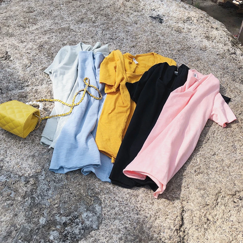 Mishow Однотонная летняя свободная базовая футболка в корейском стиле с