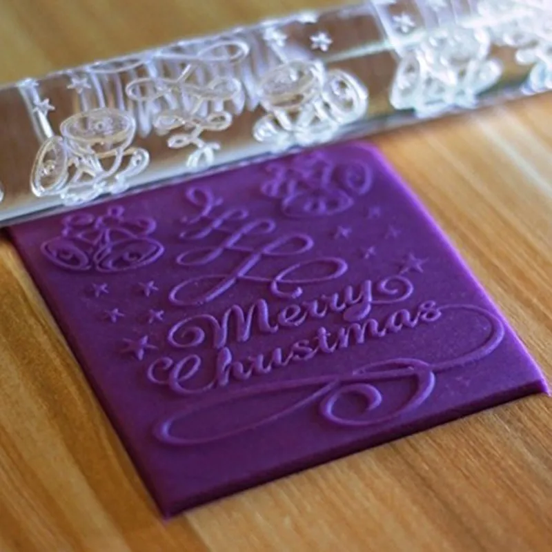 

Merry Christmas Acrylic Embossing Fondant Rolling Pin for Cake Pastry Decoration Baking Kitchen Accessories
