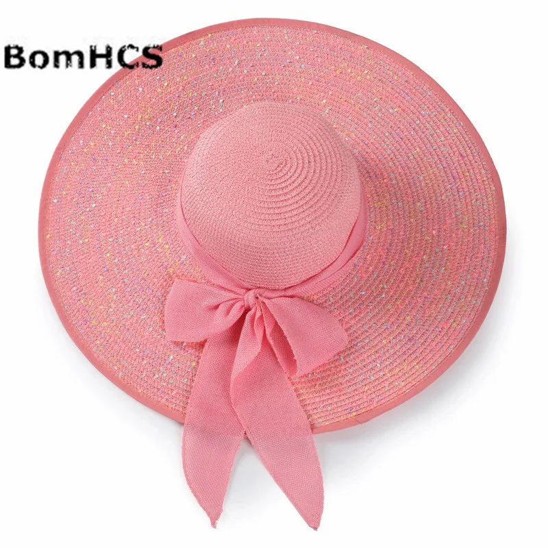 

BomHCS Wide Brim Women Spring Summer Beach Sun Hats Travel Straw Hat Caps 17F-315MZ29