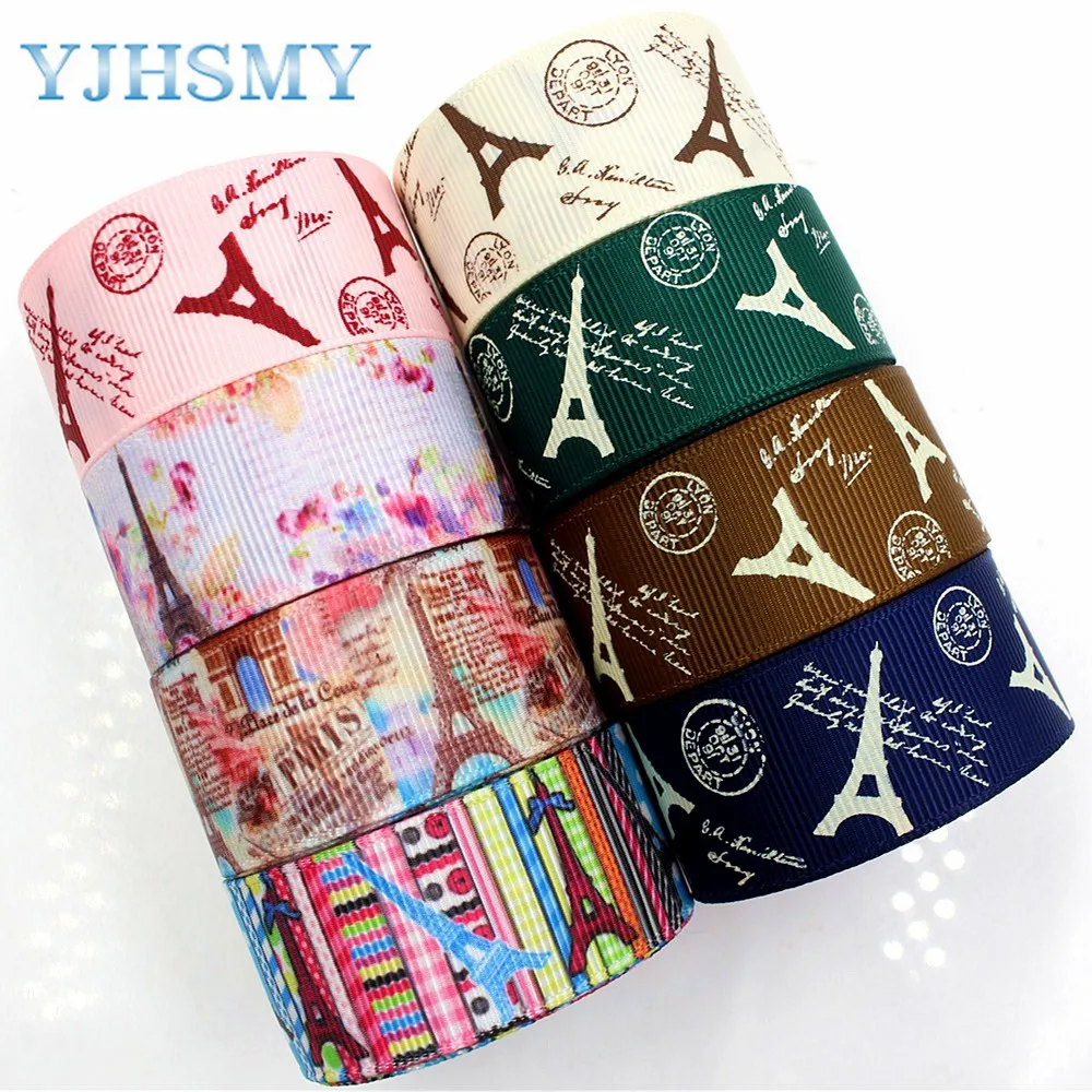 YJHSMY F 17613 539 25 мм 10 ярдов башня печатных grosgrain ленты DIY ручной работы аксессуары для