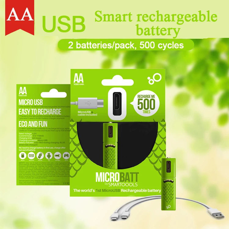 SMARTOOOLS 2 шт./упак. AA Mirco USB аккумуляторная батарея АА Ni MH 1000 мАч 1 в игрушки удаленные