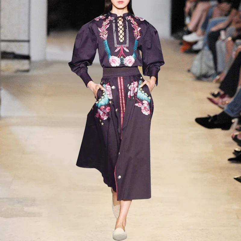 См. Оранжевый винтажный летний комплект с вышитыми цветами Женский 2 шт. 2018 Aumtumn