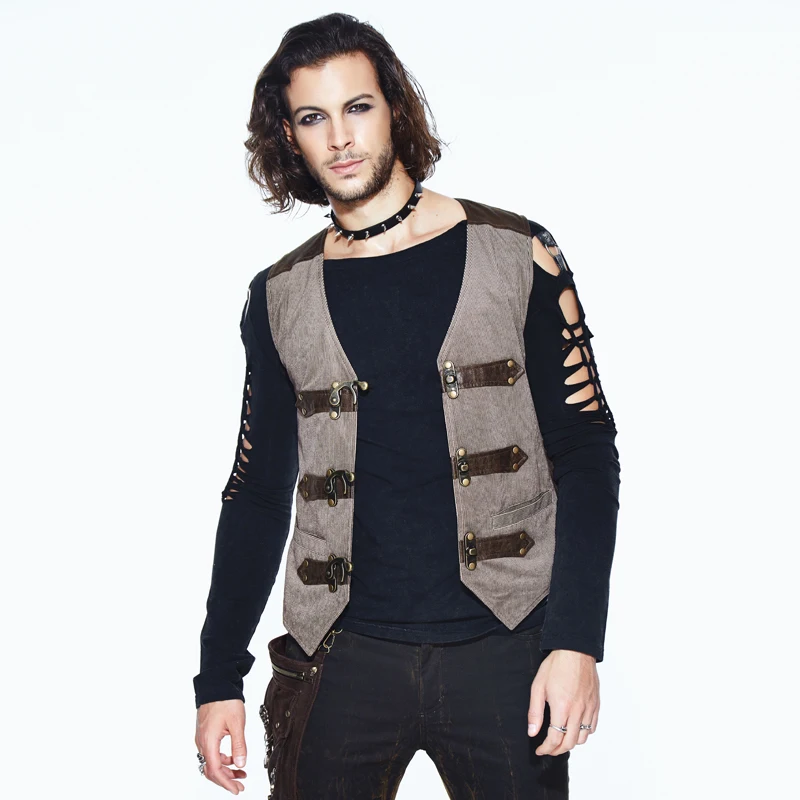 

Punk Vintage Men Casual Waistcoats Gothic Sleeveless Short Waistcoat V-Neck Fitted Sleeveless Rivet Vest