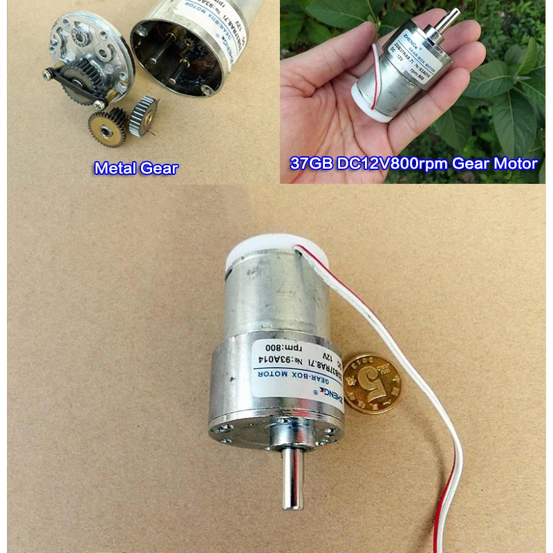 ZGB37RG 37GB металлический редукторный двигатель 37MM 12V DC 800RPM Электродвигатель с