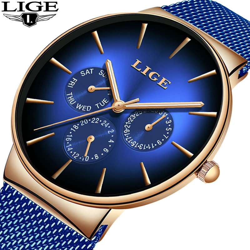 2019 New LIGE Cool Creative Watch For Mens Watches Top Brand Luxury Male Casual Ultra-Thin Mesh Belt Waterproof Quartz Clock+Box | Наручные